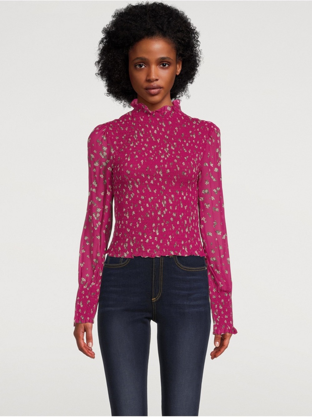 rag & bone Kayden Floral Smocked Blouse Pink Floral Long Sleeve size XS